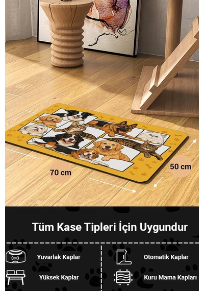 Matgo Pati Kedi Köpek Beslenme Matı 50x70cm Su Geçirmez Mama Kabı Altlığı Paspası Patili Aile Albümü