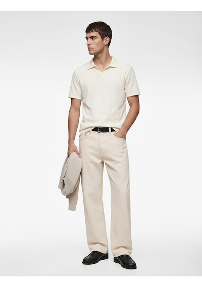 Koton Kısa Kollu Pamuklu Slim Fit V Yaka Polo Tişört Ekru 6sam10074mk