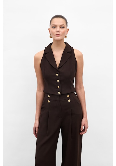 Sateen Eva Yelek - Kahve-136980 Kahve