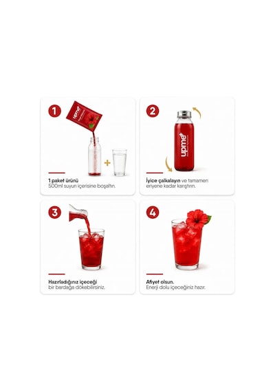 Upme Cool Hibiscus Hibiskus Aromalı İçecek Tozu 10'lu Paket Vitamin C Stevia Doğal Aroma 10 G