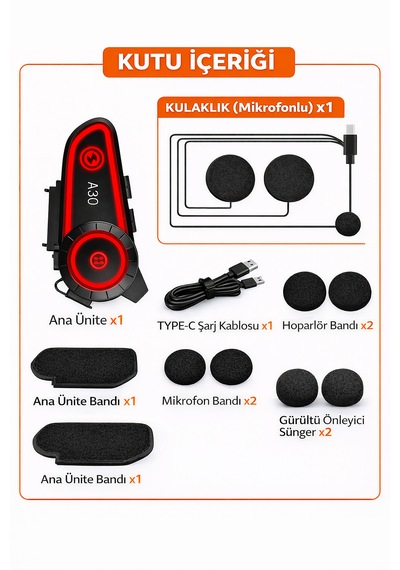 2 Li Motosiklet Intercom Bluetooth Kulaklık Ip67 Su Geçirmez Otomatik Çağrı Led Işık A30