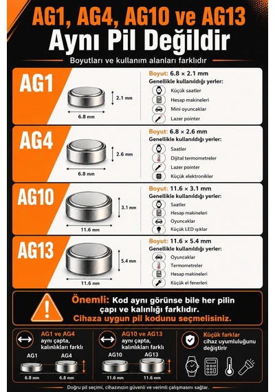 10 Adet Ag13 Alkaline Düğme Pil 1.5 Volt Lr44 / A76 / 357 Alkali Düğme Piller
