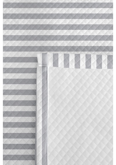 Gri Çizgili Modern Genç Odası Tek Kişilik Pike Takımı - Minimal 160x220 Cm Kapitone Yatak Örtüsü Mumlu Kabuğu Sessizliği