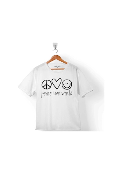 Peace Love World Gülümse Pozitif Ol Çocuk Tişört 001