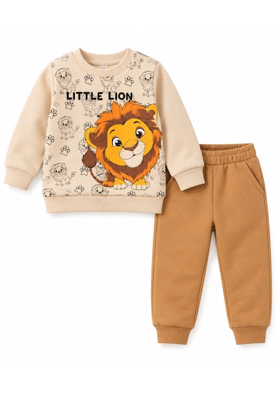 Tucankids Erkek Çocuk Aslan Baskılı İkili Eşofman Takımı Sweatshirt Eşofman Bej - Kahverengi Tucankids Erkek Çocuk Aslan Baskılı İkili Eşofman Takımı Sweatshirt Eşofman Bej - Kahverengi