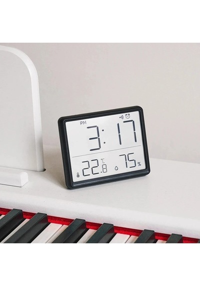 Mıknatıslı Dijital Mini Saat Lcd Ekran, Sıcaklık Ve Nem Göstergeli, Alarmlı Siyah