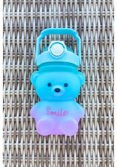 Smile Ayıcıklı Renkli 800 Ml Matara Su Şişesi Mavi Plastik Diğer