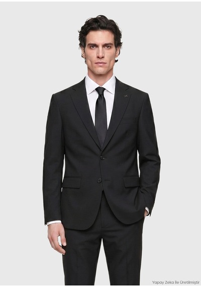 Ramsey Siyah Çizgili Modern Fit Yün Karışımlı Takım Elbise