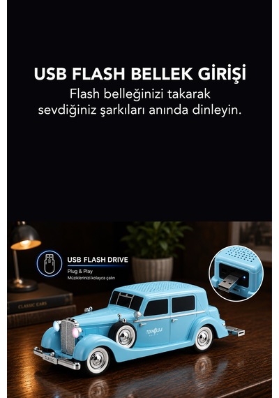 Retro Bluetooth Hoparlör 10w Vintage Araba Tasarımlı Fm Radyo Usb Tf Kart Destekli Tws Stereo