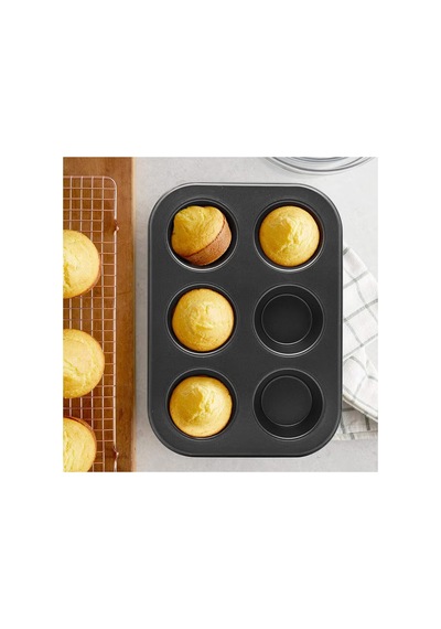 6 Gözlü Metal - Siyah Düz Muffin - Kek Kalıp 5671 Çok Renkli Çok Renkli