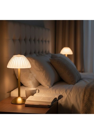 Uzun Çizgili Model Led Masa Lambası Dokunmatik, 3 Renk Işık Modlu, Şarjlı Dekoratif Gece Lambası Beyaz