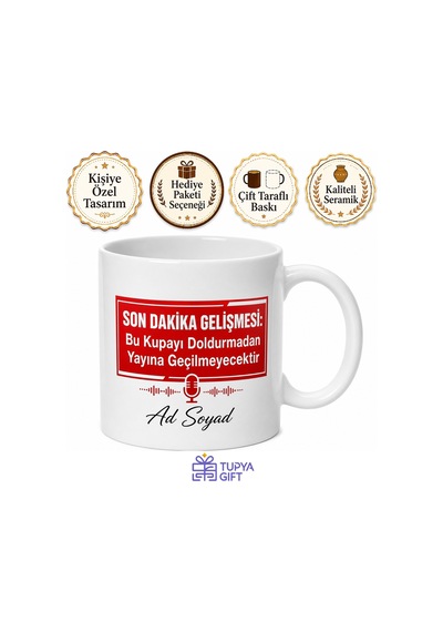 Haber Spikerine Özel Son Dakika Gelişmesi Esprili Haber Kupası Hediye Bardak Beyaz / Çok Renkli