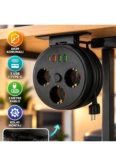 3'lü Akım Korumalı Çoklu Priz 3 Usb, 1 Type-c Ve 2 Metre Kablo Diğer