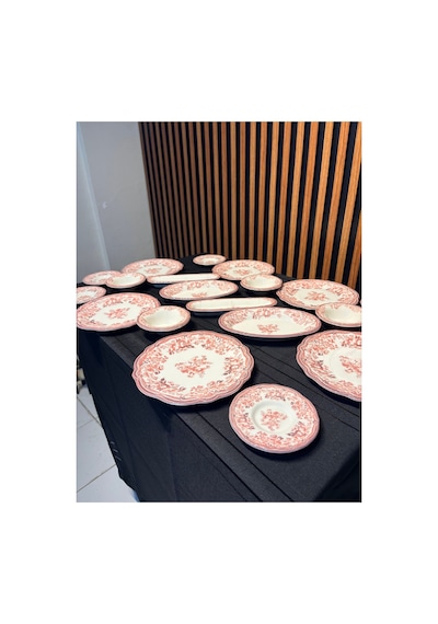 Porser Velour Maroon 20 Parça Kahvaltı Takımı , Porselen Kahvaltı Takımı Pembe