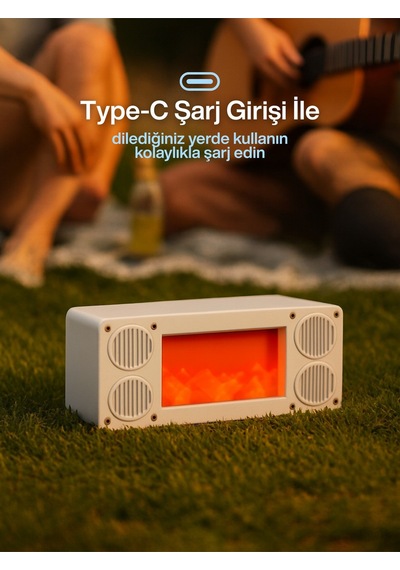 Şömine Alev Efektli Bluetooth Hoparlör I Fm Radyo I Usb Girişli I Hafıza Kartlı I Type-c Şarjlı