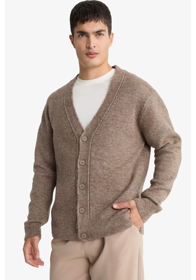 Defacto Relax Fit V Yaka Düğmeli Triko Hırka F3717ax25wnbn571 Kahve