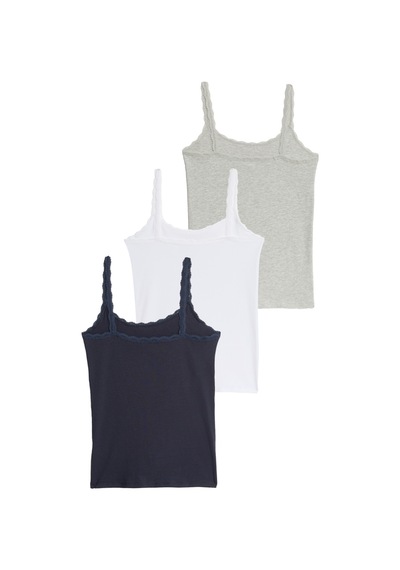 Marks & Spencer 3'lü Pamuklu Dantel Kenarlı Atlet T32004536 Lacivert