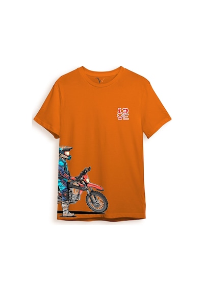Cross Motor Enduro Ekipmanları Göğüs Ve Yan Detay Baskılı Regular Fit %100 Pamuk Turuncu T-shirt Turuncu