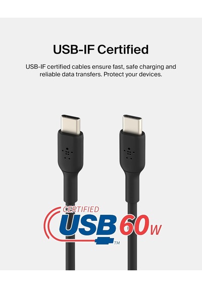 Belkin Boost Charge 60w Usb-c - Usb-c Kablosu 1m, Siyah 100 Cm