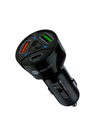 Lexroo Apera Bn72 55w Araç İçi Çakmaklık Hızlı Şarj Aleti Pd Quick Charger 2 Usb 1 Type-c Çıkış Standart