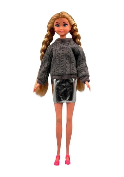 Good Girl Örgü Saçlı Kazaklı Model Oyuncak Bebek 30 Cm - Kış Serisi Tarz Bebekler Krem/gri