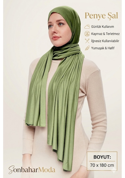 Sonbaharmoda Kadın Tesettür Luxury Penye Şal Kaymaz, Yumuşak, Dört Mevsim Kullanım Şal Fıstık Yeşili