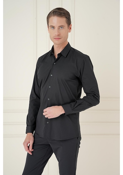 Efor Slim Fit Pamuk Uzun Kol Klasik Siyah Gömlek Gk 745 Siyah