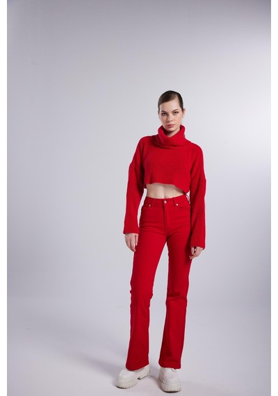 Holly Lolly Yüksek Bel Slim Flare Likralı Alert Jean Pantolon Kırmızı