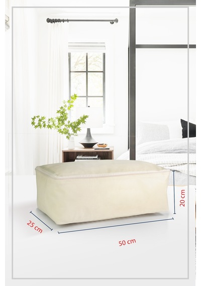 Vedsey Küçük Boy Baza Altı Krem Hurç & Dolap İçi - Sandık İçi Düzenleyici 3'lü Set & 50x25x20 Cm Krem