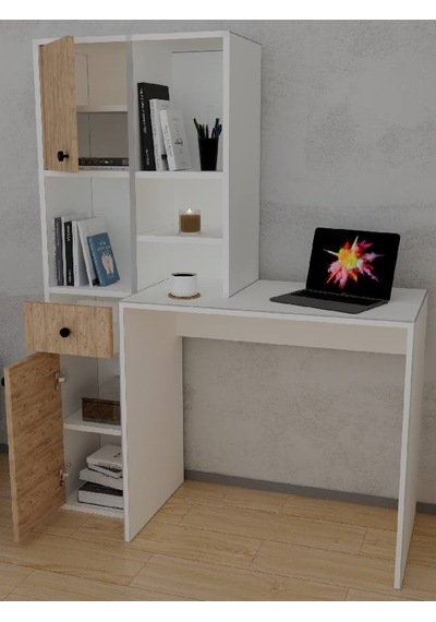 Smyrna Dolaplı Raflı Çekmeceli Kitaplıklı Çalışma Masası Gövde Beyaz & Kapak Atlantik Çam Beyaz - Atlantik Çam Smyrna Dolaplı Raflı Çekmeceli Kitaplıklı Çalışma Masası Gövde Beyaz & Kapak Atlantik Çam Beyaz - Atlantik Çam