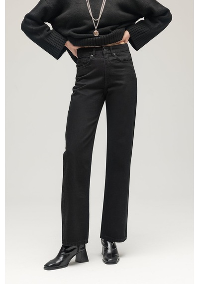Sââde Kadın Yüksek Bel Mary Vintage Straight Fit Jean Pantolon Siyah