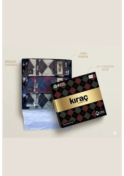 Sior Kıraç Concept Exclusive Ekose Desenli Pamuklu Burun Dikişsiz Erkek Çorap Bileği Sıkmayan Lastik 12 A Asorti