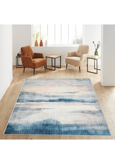 Rovigo Home Dijital Baskı Yıkanabilir Kaymaz Taban Salon Halısı Rvg0590 Mavi