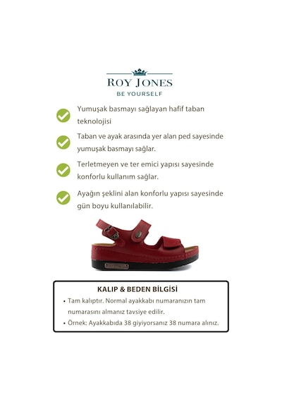 Roy Jones Kadın Ortopedik Anatomik Tabanlı Çift Bantlı Cırt Cırtlı Arkadan Tokalı Günlük Sandalet Terlik Kırmızı