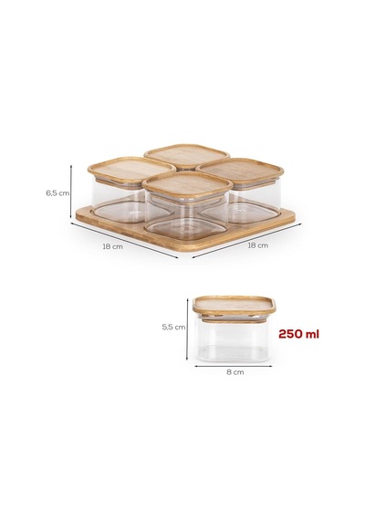Tr Hf009009 Kare 4lü Hava Geçirmez Bambu Standlı Cam Kahvaltılık Seti Bambu Kapaklı Saklama Kabı 250ml Diğer