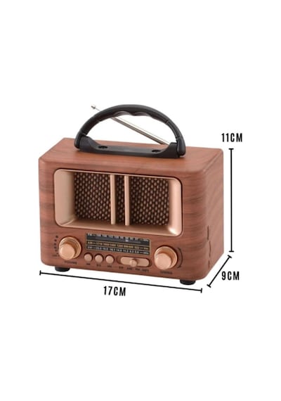 River World Radyo Nostaljik Retro Ahşap Tasarım Şarjlı Bluetooth Hoparlörlü Küçük Boy