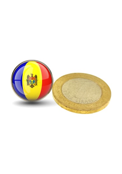 Moldova Moldova Bayrak Rozeti - Paslanmaz Çelik Yuvarlak Yaka Rozeti Çok Renkli