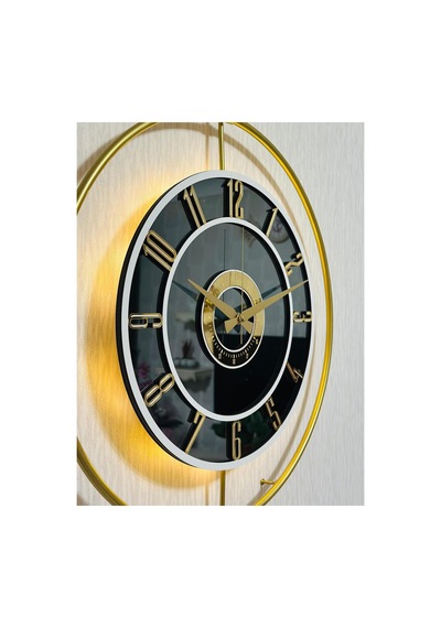 Pey Aksesuar Metal Camlı Duvar Saati 50 X 70 Cm Orta Boy Işıklı Gerçek Cam M51-gold-füme-beyaz-gold M51-gold-füme-beyaz-gold