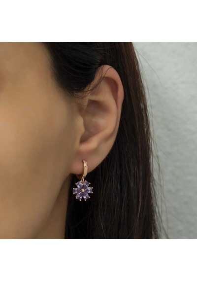 Gümüş Mor Çiçek Küpe 14 MM Gümüş