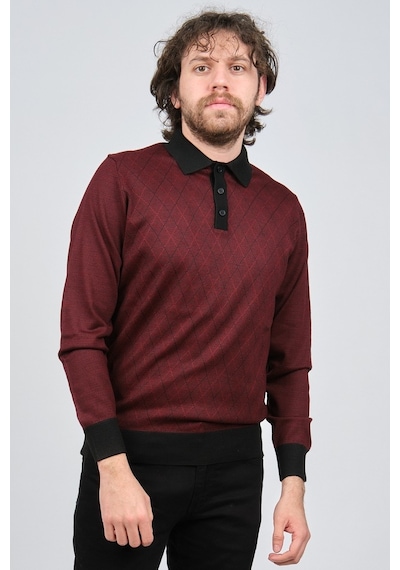 Pave Erkek Polo Yaka Desenli Yün Kazak 4537094 Bordo Bordo