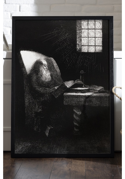 Solitary Night Siyah Ahşap Çerçeveli Poster, Dekoratif Soyut Monokrom Duvar Tablosu