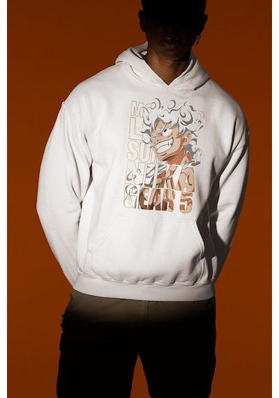 Monkey D. Luffy Nika Gear 5 Baskılı Unisex Oversize Anime Hoodie Beyaz