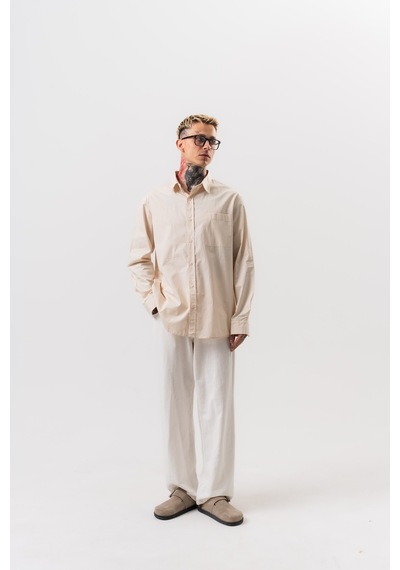 Respire Erkek Poplin Oversize Gömlek Bej