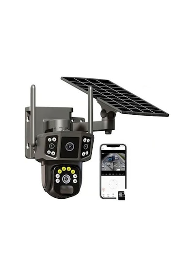 Solar Kamera Wifi V380 Pro Güneş Enerjili 10x Zoom 6mp 2 Lens Alarm Ses Akıllı Wifi Güvenlik Kamera