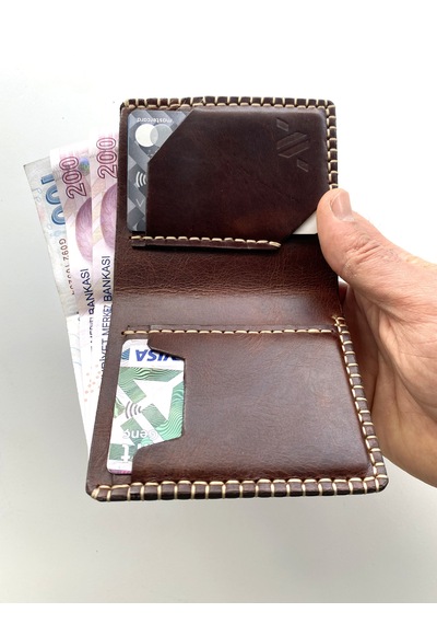 %100 Hakiki Deri Cüzdan Ve Anahtarlık Seti , El Yapımı Cüzdan-kartlık, Retro Tasarım - Erkek Hediye Kestane