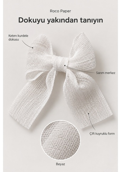 Beyaz Keten Fiyonk Kurdele, 5 Cm - 25'li Paket, Dekoratif Hediye Standart