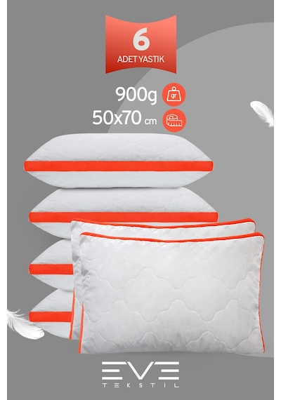 6 Adet Klimax Turuncu Serisi Kılıflı Fermuarlı Klimali Antialerjik Silikon Nano Elyaf Yastık 50x70cm Beyaz