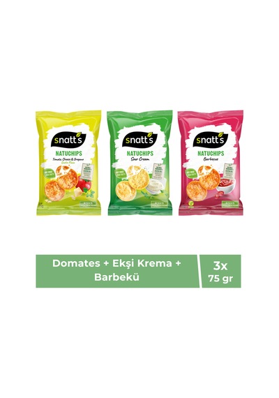 Snatt's Natuchips 3'lü Set Domates Ekşi Krema Barbekü Glutensiz Mısır Cipsi 3x75gr