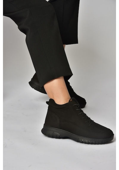 Fox Shoes Z555663401 Siyah Hakiki Deri Nubuk Kadın Bot