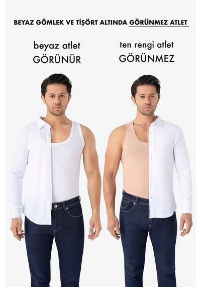 Hadpols Delux Serisi Damat Hediyesi Gömlek İçi Açık Renk Altı Erkek Görünmez Ten Rengi Atlet %100 Pamuklu